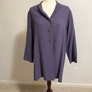 Eileen Fisher Boiled 100% Wool Purple Button Down Cardigan Shirt Large Italy